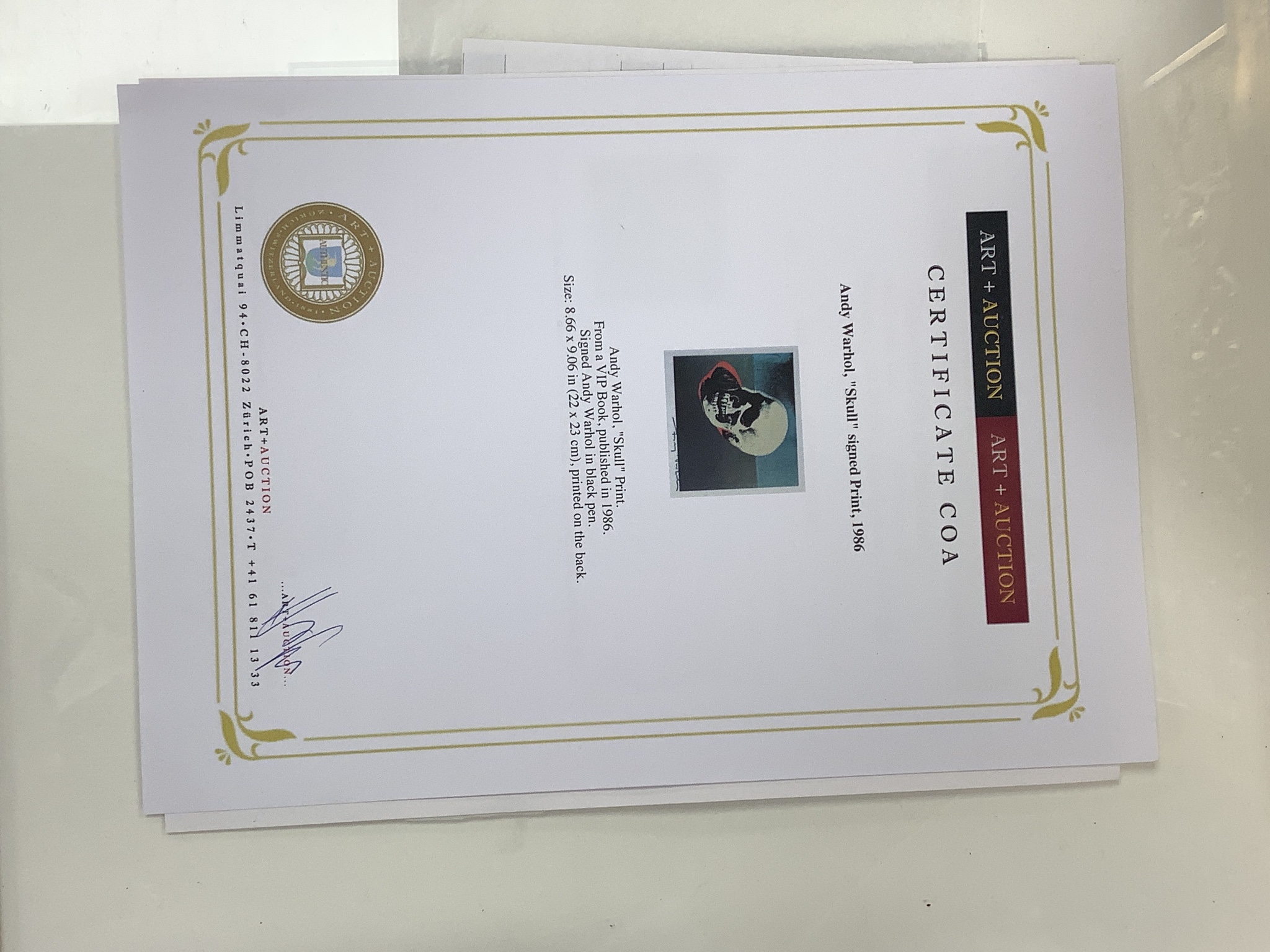 Andy Warhol (1928-1987), signed print, 'Skull' from a VIP Book, published 1986, 21 x 22cm, with COA